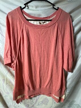 Moth Anthropologie coral and cream tunic top